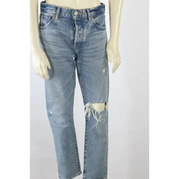 Authentic MOUSSY VINTAGE Blue Distressed High Rise Straight Leg Jeans Size 26 - Picture 2 of 16